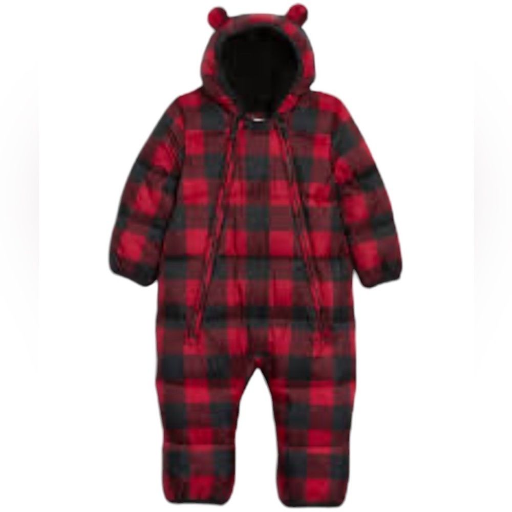 GAP Red and Black Plaid One Piece snowsuit.  Size 12-18 months.